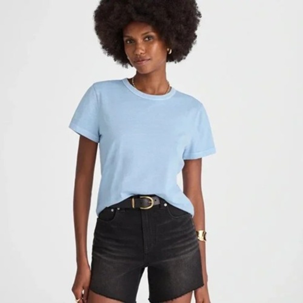 Madewell The Perfect Crewneck Tee in Allday Jersey Iced Blue XS Extra Small New